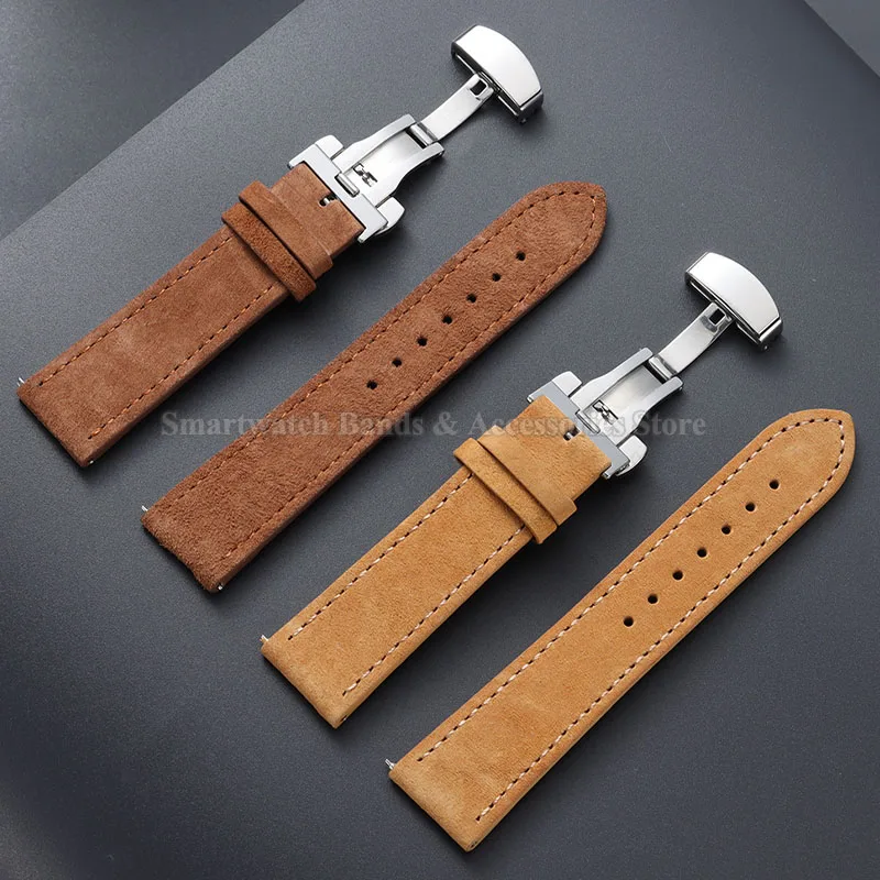 Suede Leather Watch Strap with Butterfly Buckle and Quick Release