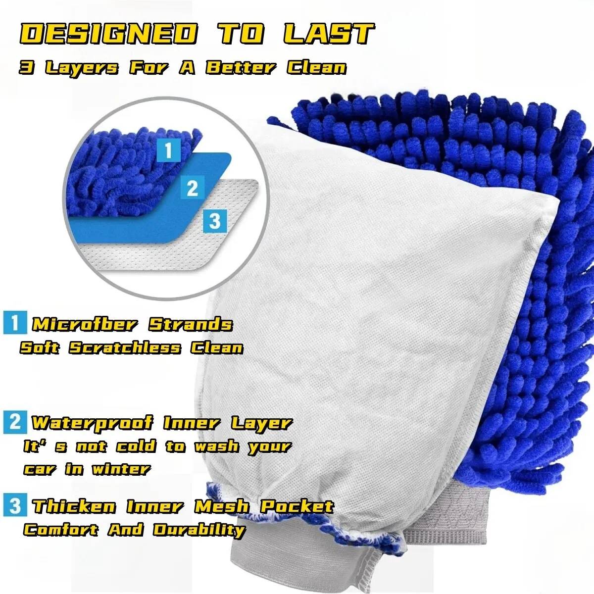 Ultra-Absorbent Double-Sided Microfiber Car Wash Mitt - Scratch-Free Chenille Cleaning Glove