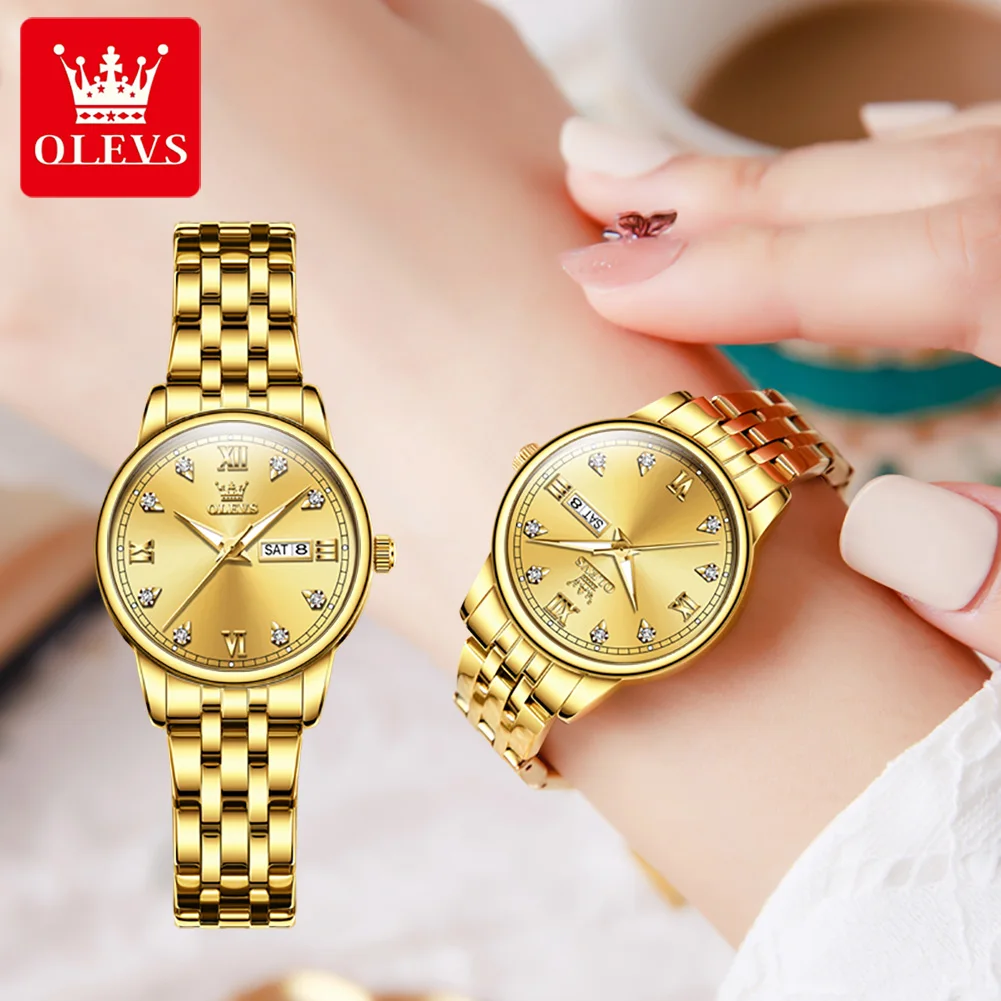 OLEVS Brand Women Fashion Week Date Quartz Watch for Ladies Waterproof Stainless Steel Luxury Wristwatch Womens Reloj Hombre