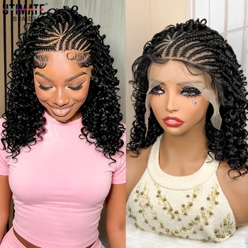 Parrucche Intrecciate Sintetiche 13x4 con Frontale in Pizzo, Parrucche Intrecciate con Capelli Ricci, Pre-Intrecciate Fatte a Mano, con Trecce Cornrow per Donne Nere