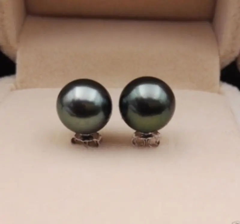 

AAA+10-11mm Tahitian Black South Sea Pearl Silver Ear Nail 14k