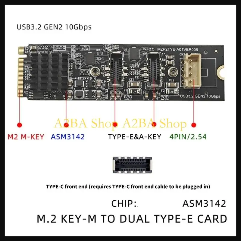 2개의 콘센트 유형 E 10Gbps 전송 속도 및 플라스틱 인클로저가 있는 USB 3 버전 2용 A2BA PCIe 확장 카드