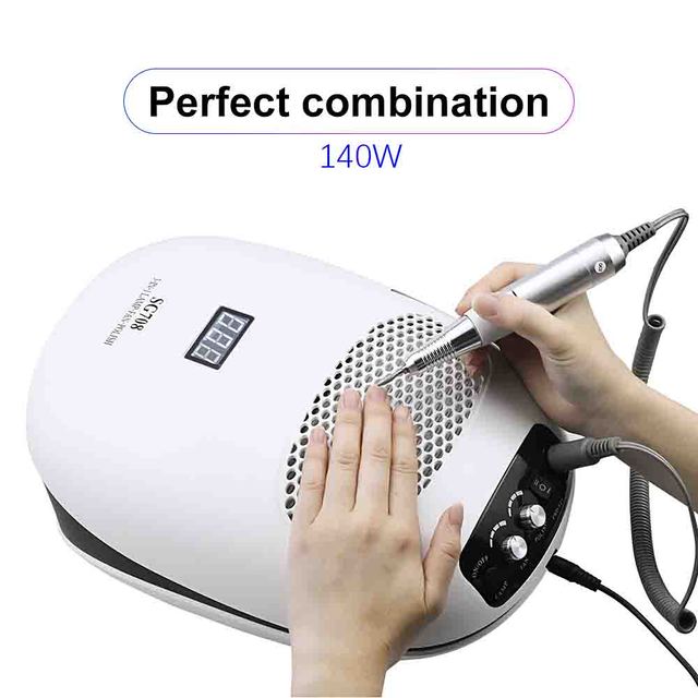 3-IN-1 Nail Drill Manicure Machine & Nail Dust Vacuum Cleaner & UV Lamp Extractor Fan For Manicure Nail Tool Dust Collector