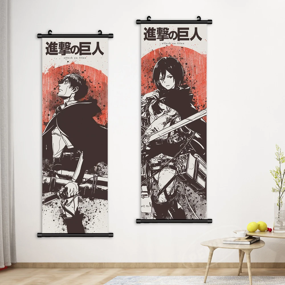 Attack on Titan Home Decor Anime Shingeki no Kyojin Cosplay Wall Scroll  Poster Fabric Painting Levi & Mikasa Ackerman 23.6 X 17.7 Inches-134