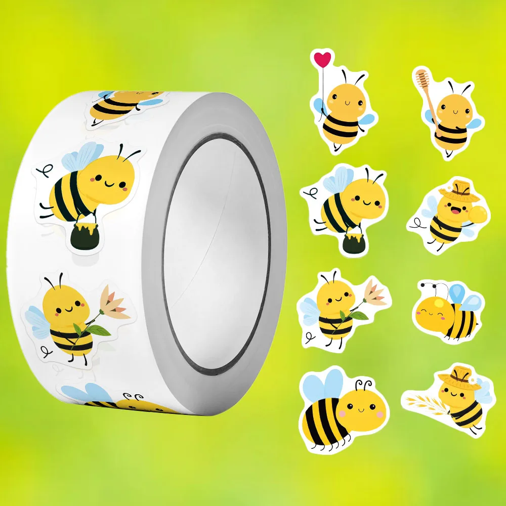 Bee Stickers 500Pcs/Roll Heterotypic 2.5cm/1.0'' Game Art Labels Learning Rewards Adorn Gifts for Books Watercup Phone PC Pads