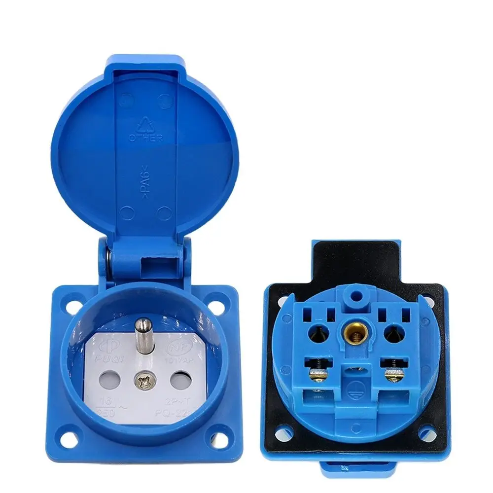 1pc Waterproof Dustproof Industrial Safety Power Outlet - Black Blue, 16A Type E/F