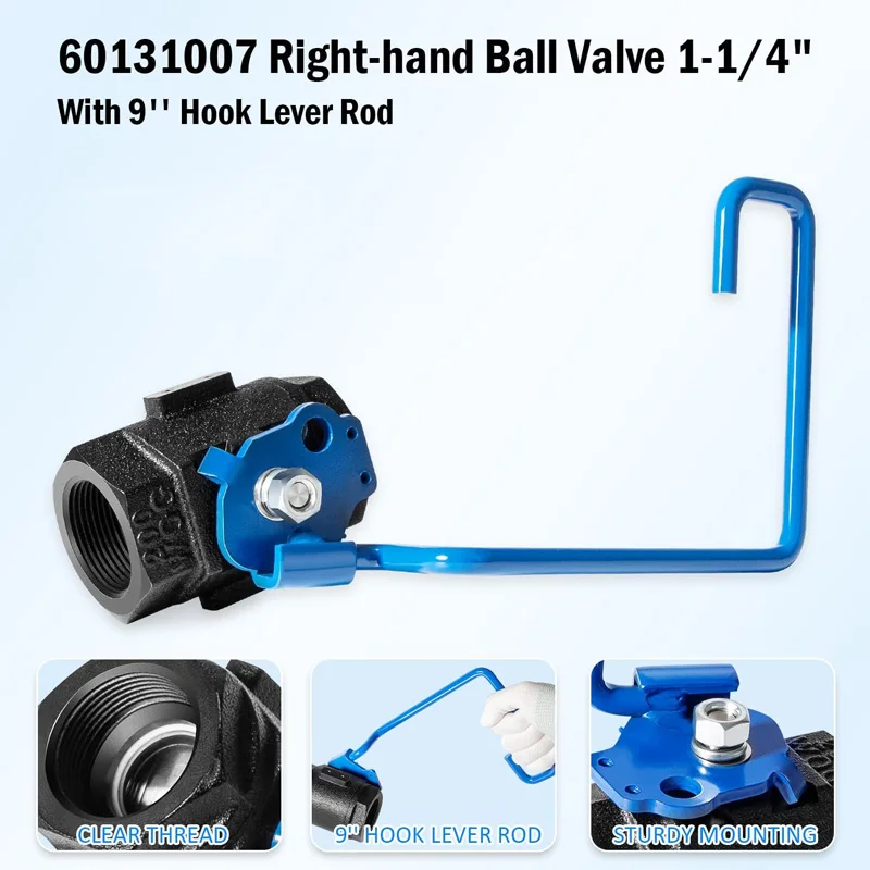 60131007 Ball Valve 1-1/4" Right-Hand Valve with 9" Hook Lever Rod, Fits for Pitco & Magikitchen Fryers, for SG14, SSH75 More