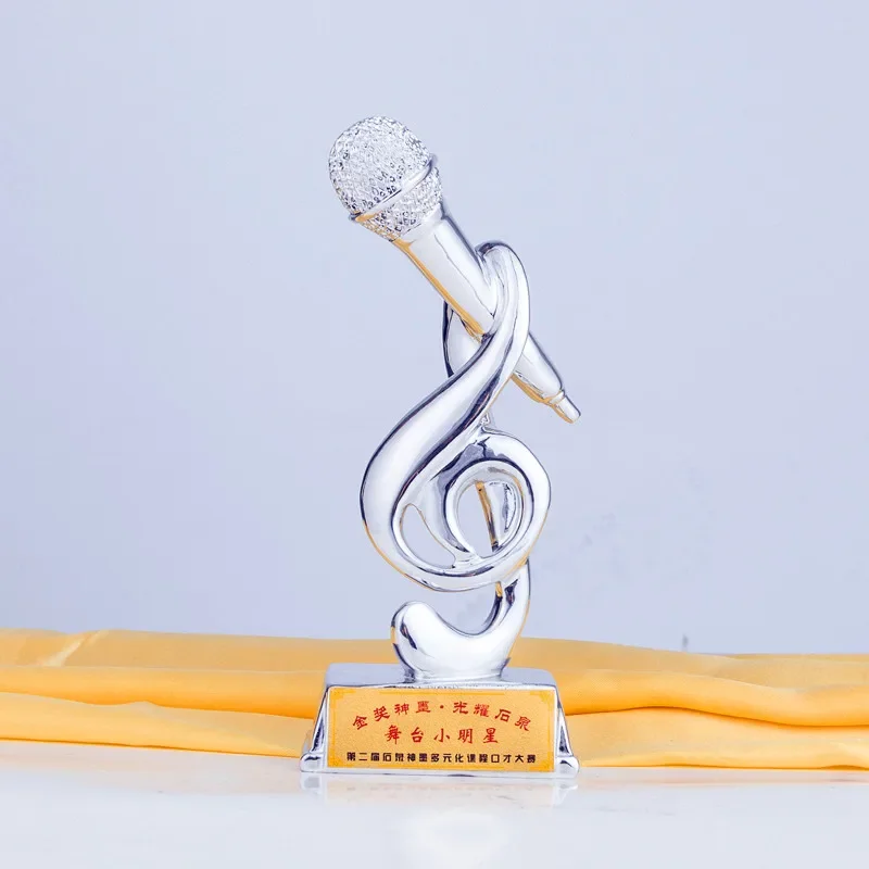 Customized Gold, Silver, Bronze Microphone Resin Trophy, Good Voice, Music Awards Cup, Singing Competition, Home Decoration, 1Pc