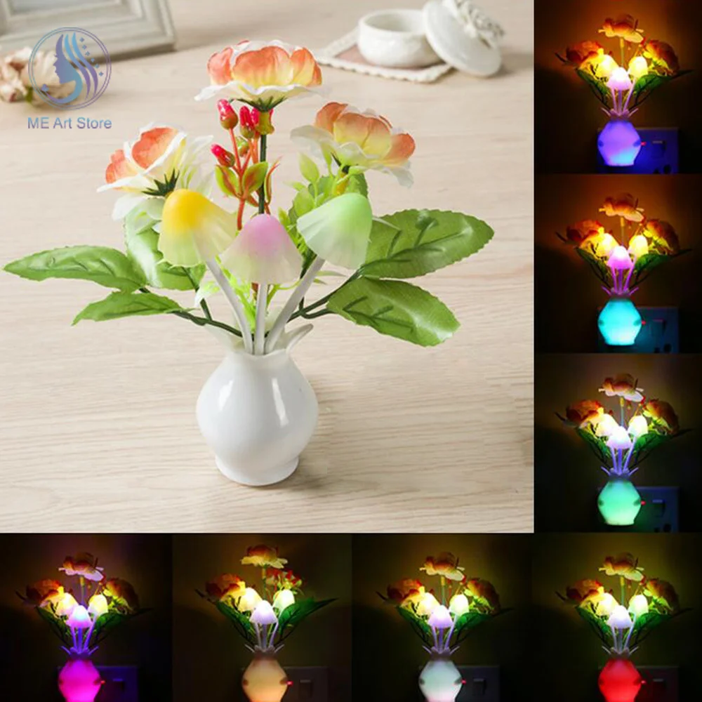 Colorful Luminous Vase LED Night Light US Plug Induction Dream Luminaria Lamp 3 LED Children's Bedroom Sleep Creative Gift Light