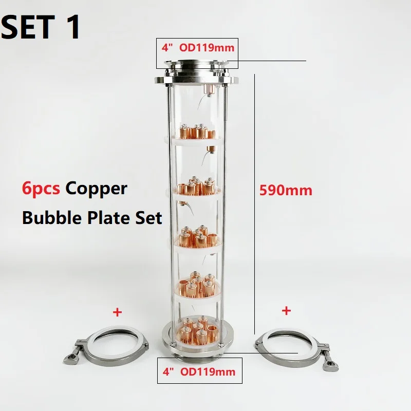 New 4" OD119 Distillation Column With 6pcs Copper Bubble Plates For Distillation,6Layer High