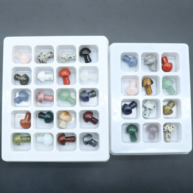 2CM Mini Mushroom Statue Natural Stones Carved Ornament Rose Quartz Healing Crystal Gift Room Ornament Fish Tank Decoration