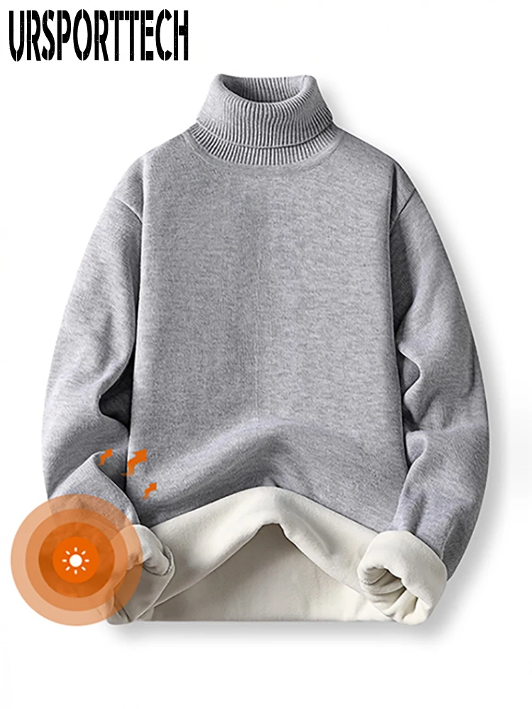 

Hot Style Men Turtleneck Sweater Pullover Jacquard Knitting Sweater Men Velvet Male Sweater Autumn Winter Elastic Sweaters Men