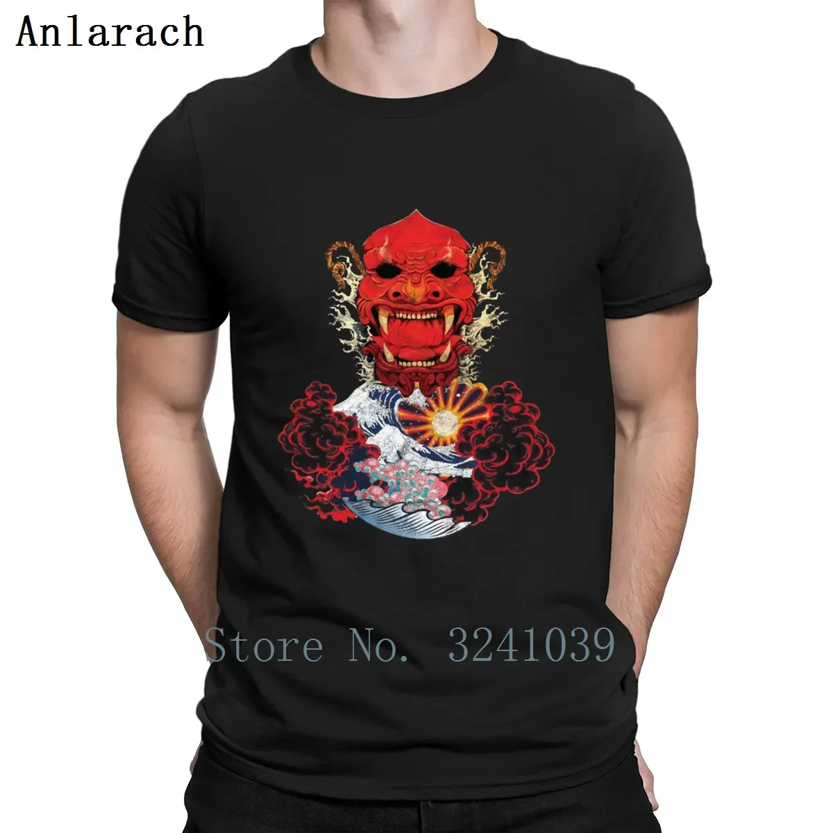 Giapponese Red Oni Mask Ogre Troll Cloud Wave T Shirt Girocollo Outfit Primavera Autunno Vintage Cotton Graphic Casual Custom Shirt