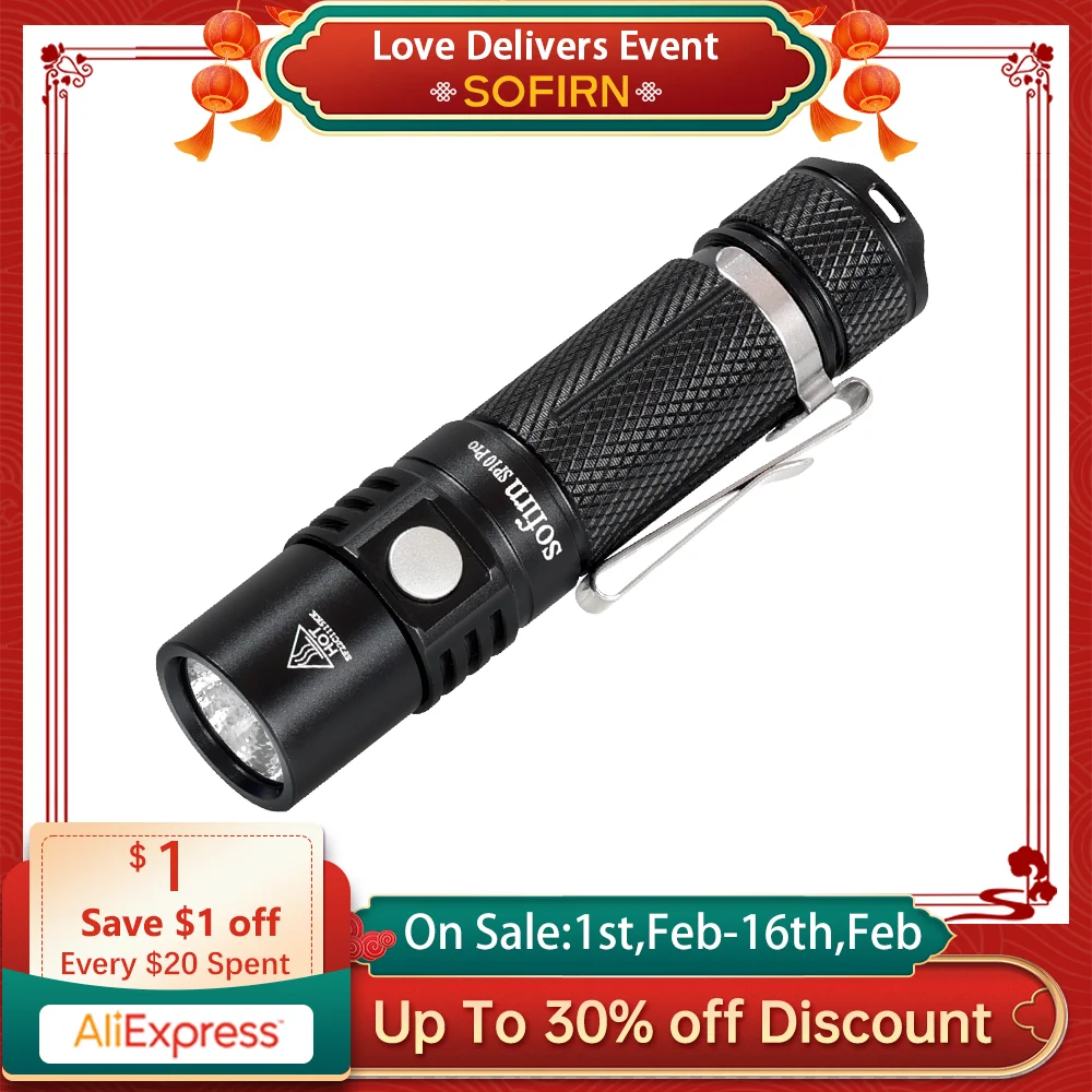 Sofirn SP10 Pro Powerful 900lm EDC Flashlight LH351D LED Torch Rechargeable 14500 AA Mini Portable Tactical Lantern Anduril 2.0