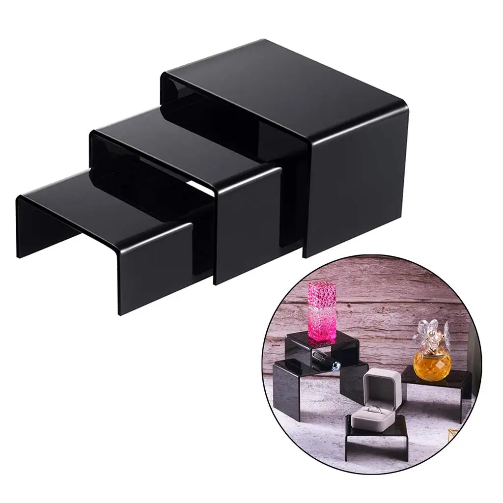 Riser for Counters, Different U-Shaped Displays Set of 3 Black Acrylic