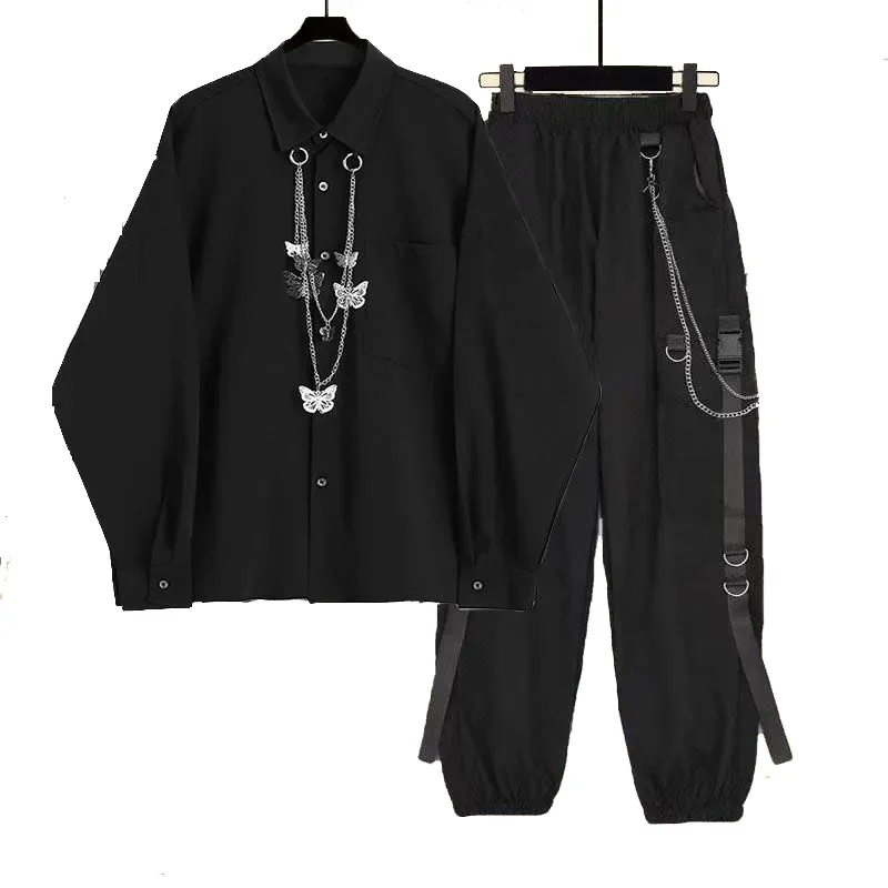 

2021 Women Chain Cargo Pants+Chian Blouse Women Streetwear Harajuku 2 Piece Set For Women Pants