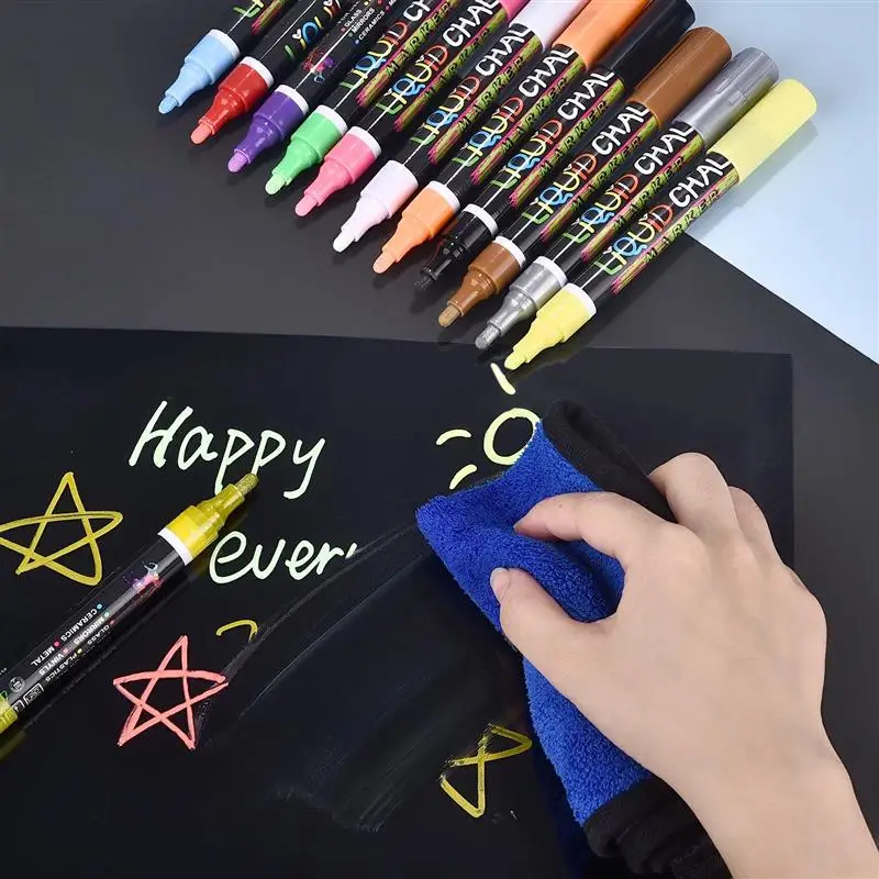 12ColorsWhiteboardMarkersErasableColorfulMarkerPensLiquidChalk