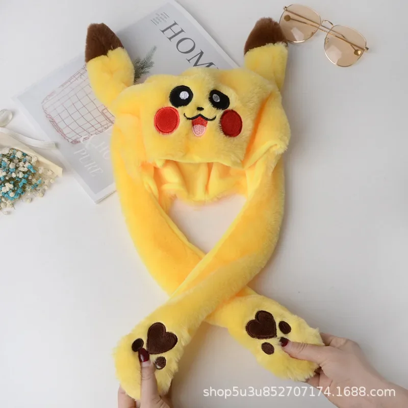 Pokemon Anime Cartoon Glowing Hat Cute Pikachu Children Toys Plush Bunny Hats Kawaii Pet Bunnys Ears Will Move Birthday Gifts