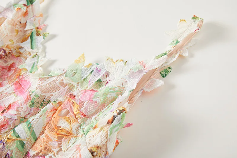 Elegant Long Dress Hotsweet Print Slash Collar 3D Flower Hollowed Out Fashion Camisole Dresses Women 2025 Spring Summer 959