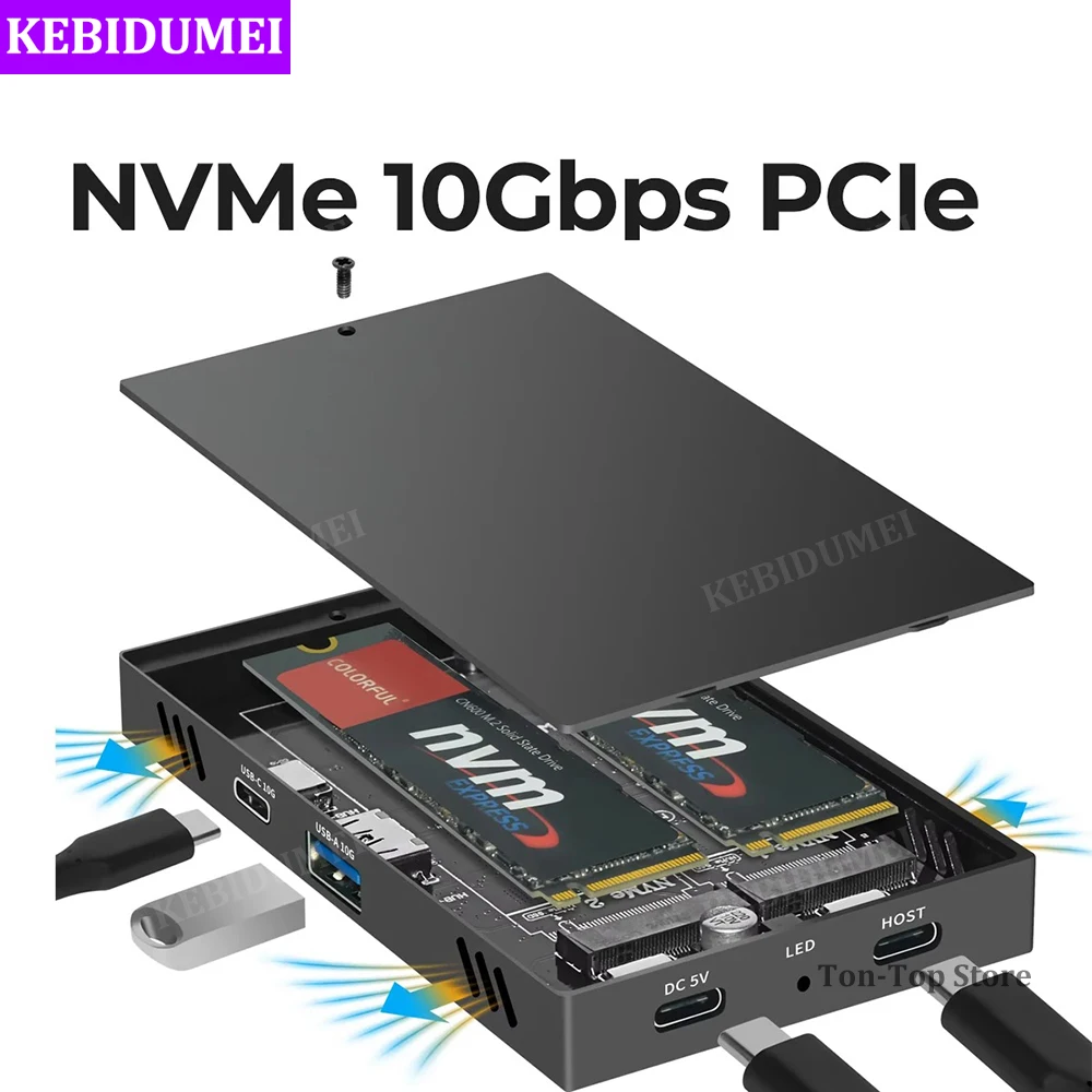 M2 SSD Enclosure NVMe 10Gbps PCIe Dual Protocol M.2 SSD Case Portable USB C 3.2Gen2 External Adapter Hard Drive Box For Laptop