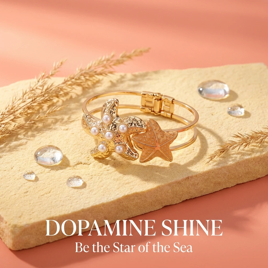 Sommerliches Ozean-Feeling Seestern-Armreif für Damen, Perlen-Statement Offener Armreif, Strand-Urlaubsschmuck, Meerjungfrauen-Accessoires, Geschenk – Detail 2