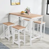 Kitchen Table Set for 4, Modern High Top Table with 4 High Bar Stools, 5-Piece Counter Height Dining Table Set White Oak 1