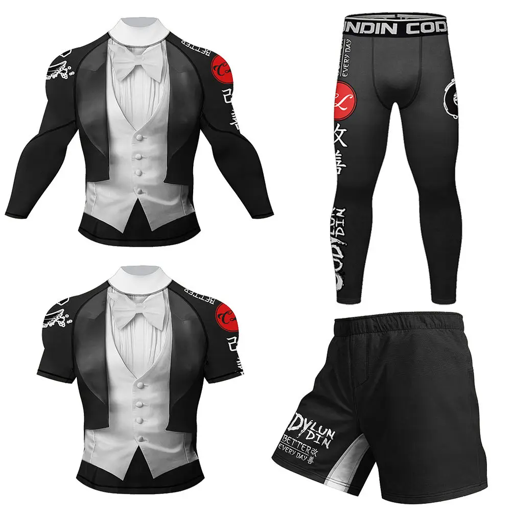 Rash Guards Bjj Gi 4 Pieces Sets MMA T-shirt Pants Muay Thai Shorts Boxing Jerseys Grappling Jiu Jitsu Rashguard Men Sportsuits