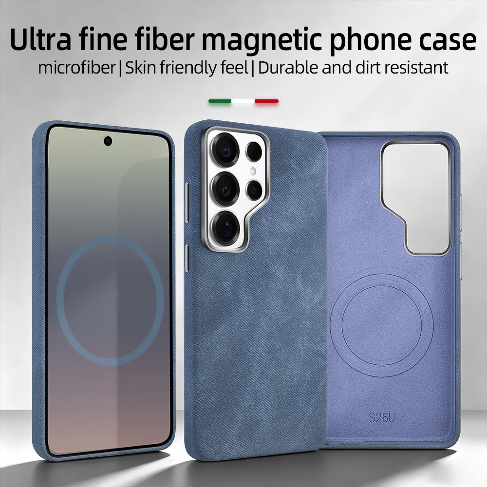 Vietao Microfiber Cell Phone Case with Magnetic Wireless Charging and Metal Camera Lens Protector
