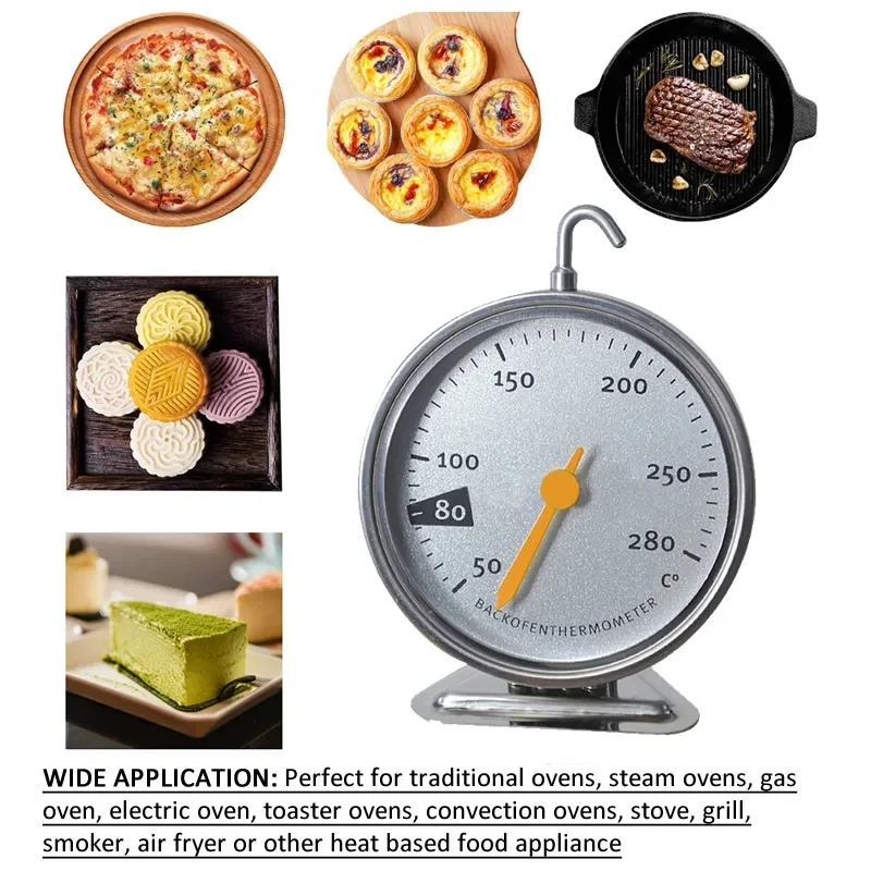 Stainless Steel Oven Thermometer New Large Dial Baking BBQ Cooking Meat Food Temperature Measurement Hang Stand Kitchen Supplies 2