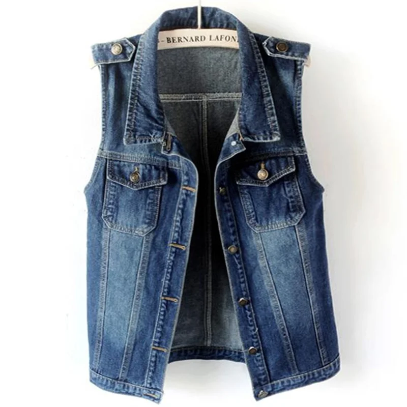 Fashion Women Long Denim Vest Single Breasted Veste Slim Girls Frayed
