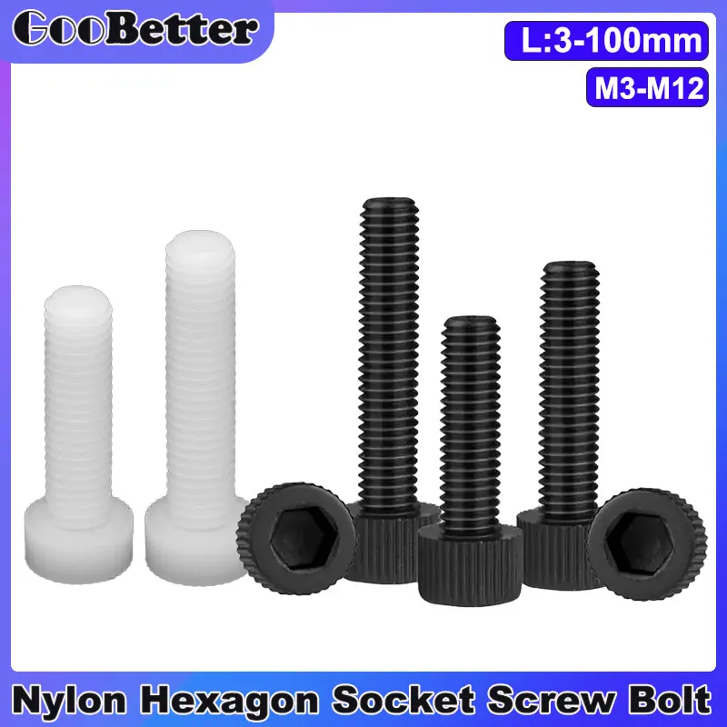 

2~20Pcs Nylon Hex Socket Screw M3 M4 M5 M6 M8 M10 M12 Plastic Pan Head Hexagon Thread Screws Bolts for Insulation Use Parafuso