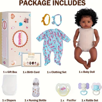 BABESIDE 20 '' Realistic Reborn African American Baby Doll, Real Life Newborn Doll with Outfit & Accessories for Kids Age 3+ 5