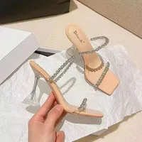 New Summer Sexy Fashion Open Toe Women's Sandals Water Diamond Shining Square Headed Banquet Women's High Heels Large Design 1