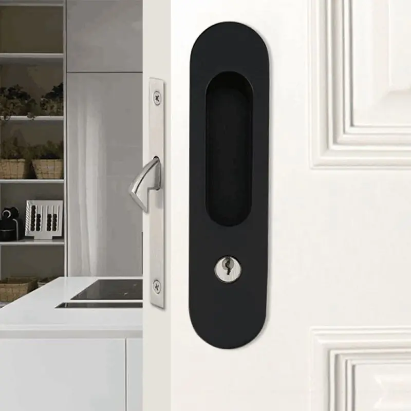 Sliding Door Lock Wooden Door Lock Black Pocket Hardware Invisible Recessed Handle Latch With Keys Barn