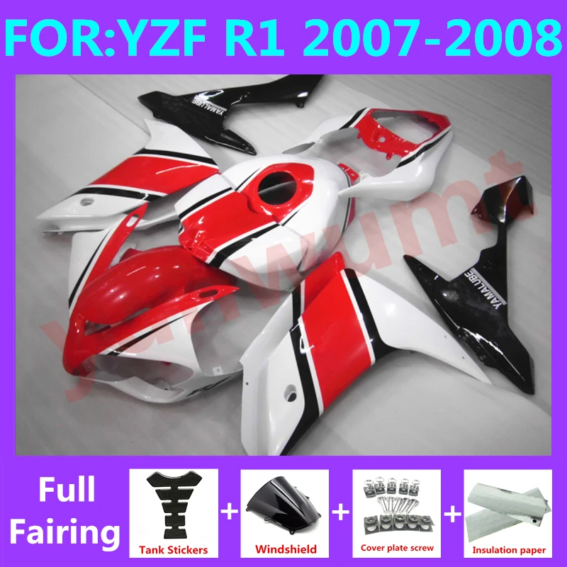 

NEW ABS Motorcycle Injection mold full Fairing Kit fit For YZF R1 2007 2008 YFZ-R1 07 08 Bodywork Fairings kits set red white