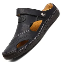 Baotou-Sandales en cuir véritable pour hommes, pantoufles d'été pour hommes, confortables, tendance, à enfiler, sandales de trekking décontractées en plein air 5