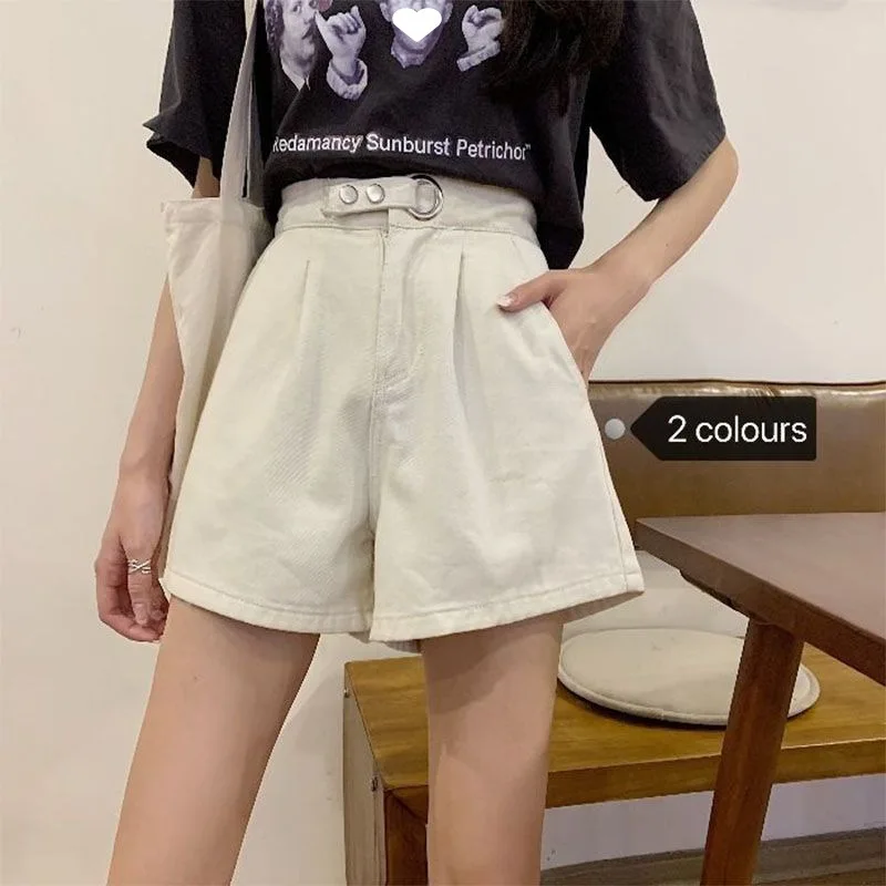 

Summer Cool Casual Denim Shorts for Women Korean Version Fashion Loose High Waist Short Section Jeans Waist Can Be Adjusted