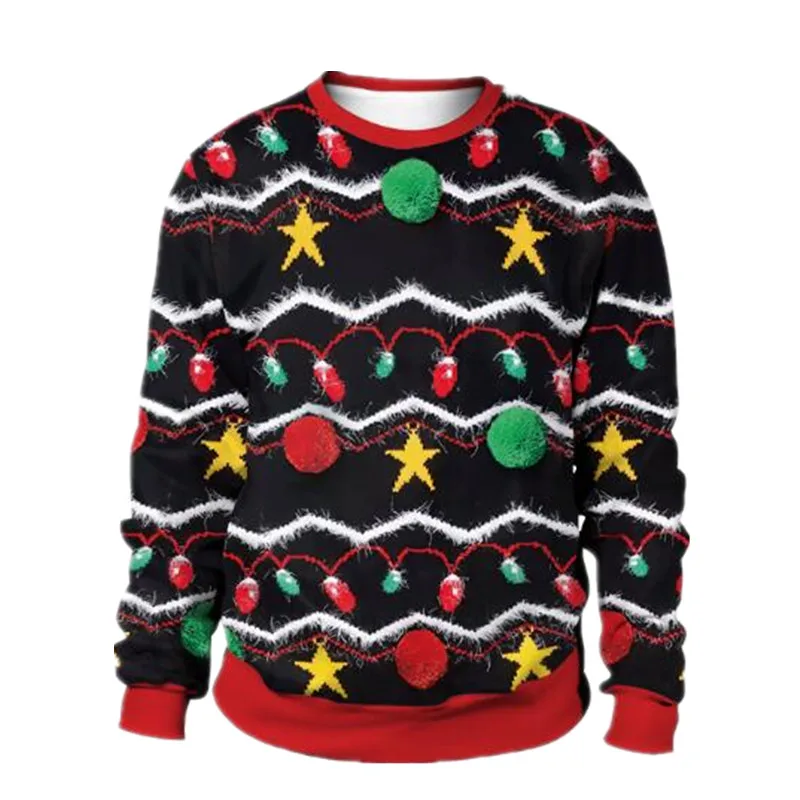 thumbnail image 1 of Suéter navideño feo 2024, suéter holgado con estampado de Papá Noel y copos de nieve, jersey unisex, blusas de otoño e invierno, ropa navideña, 1 of 5