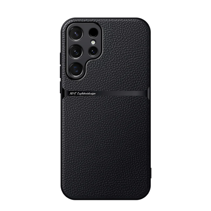Magnetic Car Holder Luxury Solid Leather Phone Case