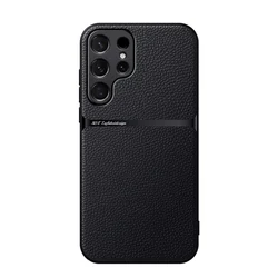 Magnetic Car Holder Luxury Solid Leather Phone Case - Samsung S22Plus (Black)