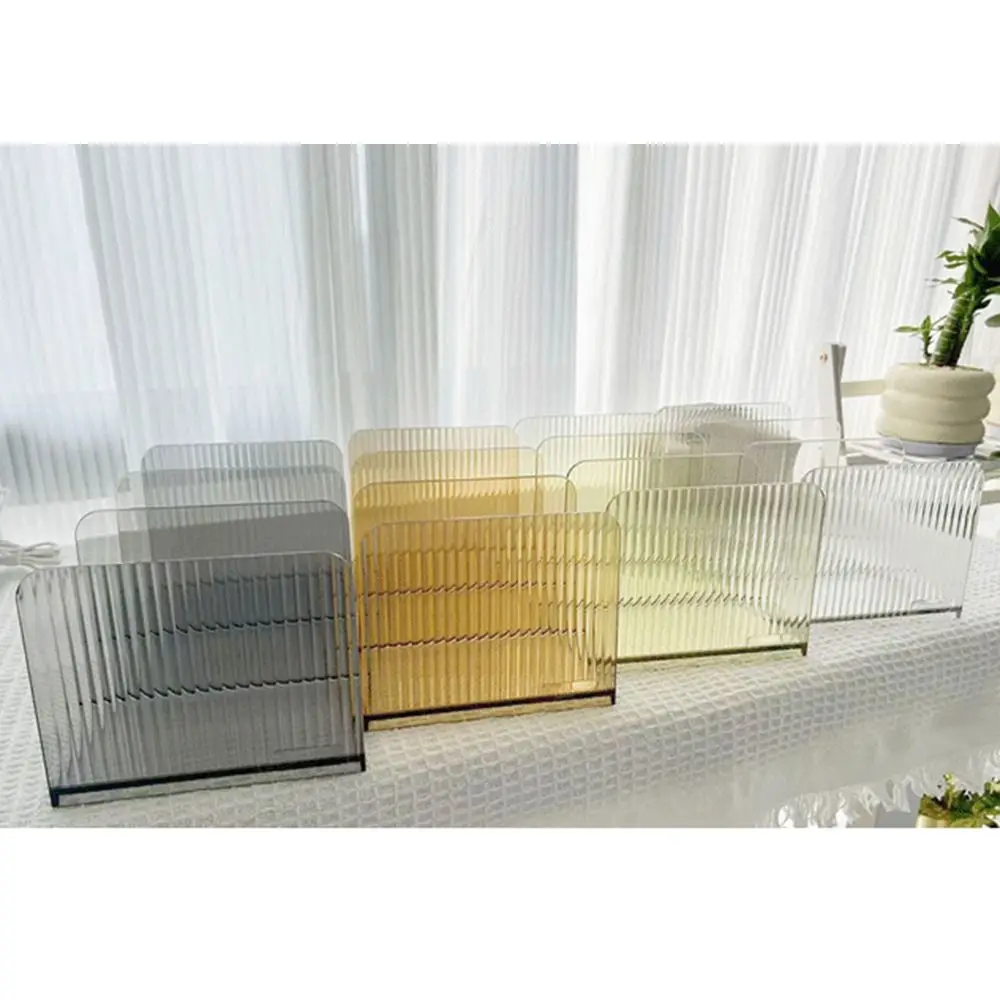 Durable Three-Compartment Transparent Bookends Reusable Non-Slip Documents Stand Stackable Thicken Desktop Bookshelf Table