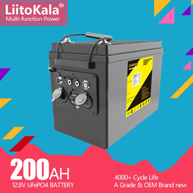 

LiitoKala 12.8V 200ahLifepo4 battery power bank for Campers Golf Cart Off-Road Off-grid Solar Wind for RV Outdoor/5V/12V output