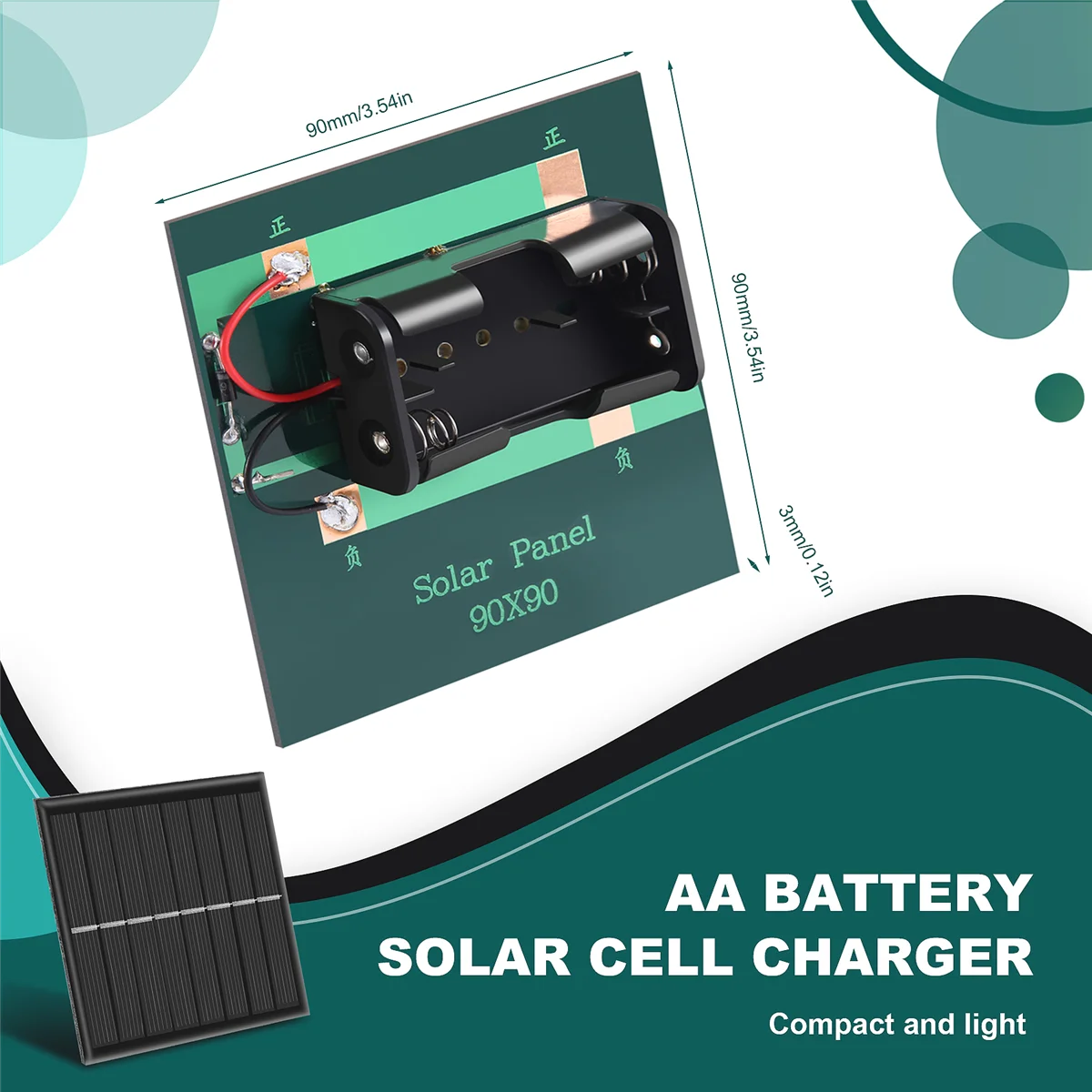 1W 4V Rechargeable AA Battery Solar Cell Charger Base 2xAA Batteries Charging Directly