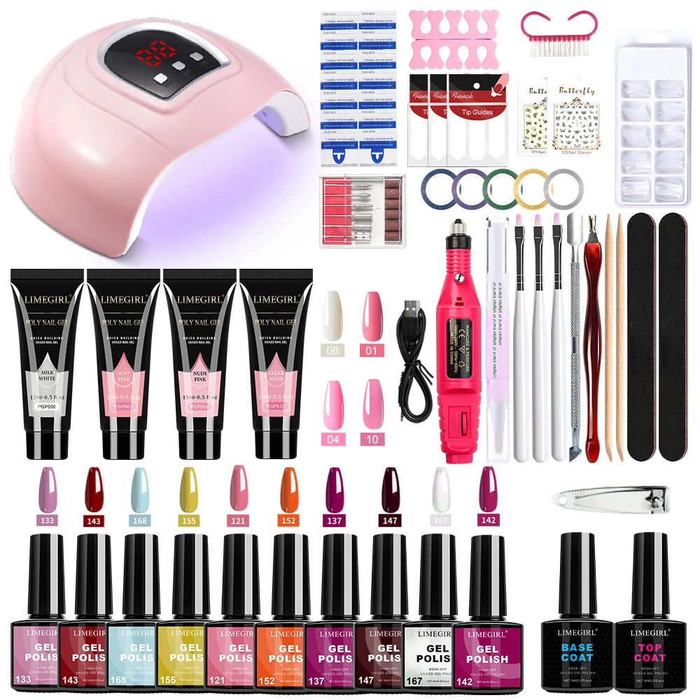 Gel Nail Polish Kit UV Soak Gel Base Coat Polishing Tool With LED Light And Nail Drill Semi-Permanent Gel Varnish Kit_voghion.com