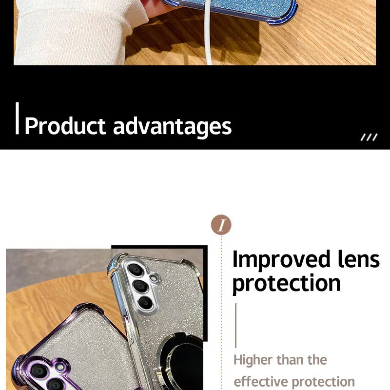 Glitzernde, viereckige, stoßfeste Handyhülle mit Spiegelständer, Perlenarmband für Samsung Galaxy A16, A16, Galaxy 16, Rückseite – Detail 2