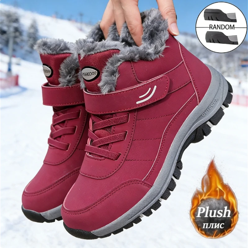 Outdoor Hiking Boots for Men Platform Non-slip Warm Fur Ankle Boots Plush Keep Warm Snow Shoes Fashion Comfortable Walking Shoes