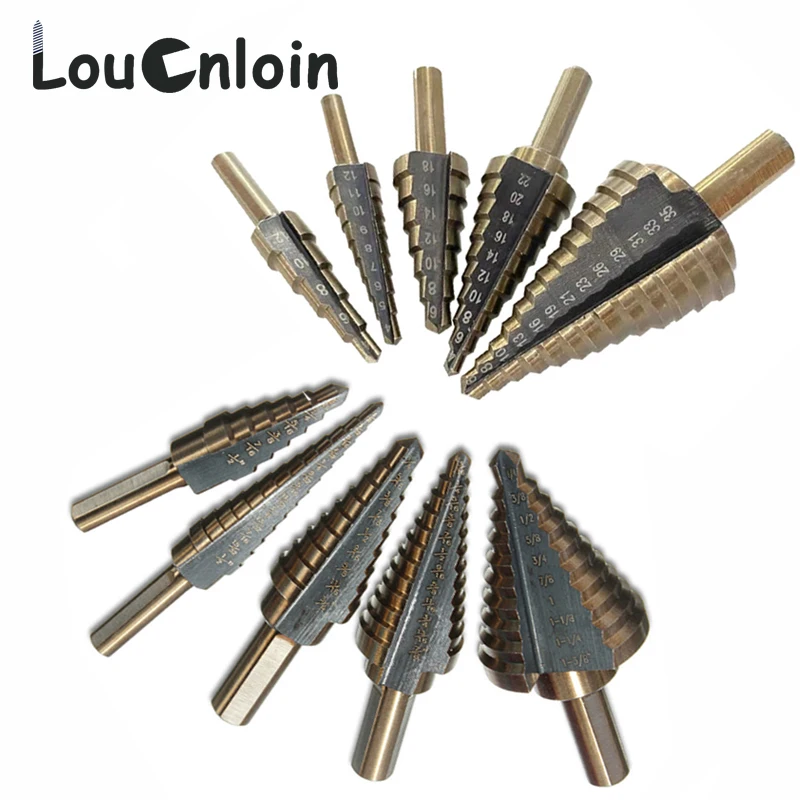 5pcs HSS Metric/Inch Cobalt Step Drill Bit Set Multiple Hole 50 Sizes Case High Speed Steel Metal Drilling Tool for Metal Wood