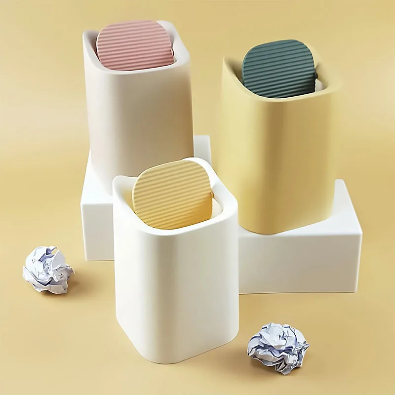 

Mini Desktop Trash Can 3color Garbage Storage Box Living Room Coffee Table with Cover Small Paper Basket Plastic Garbage Bag
