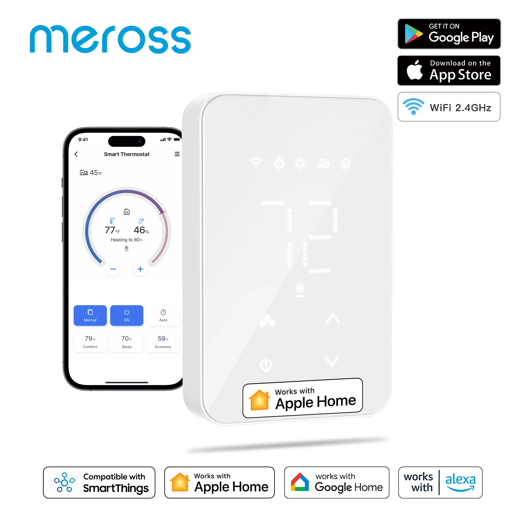 Meross HomeKit WiFi Smart Thermostat for Electric Heating System Touch