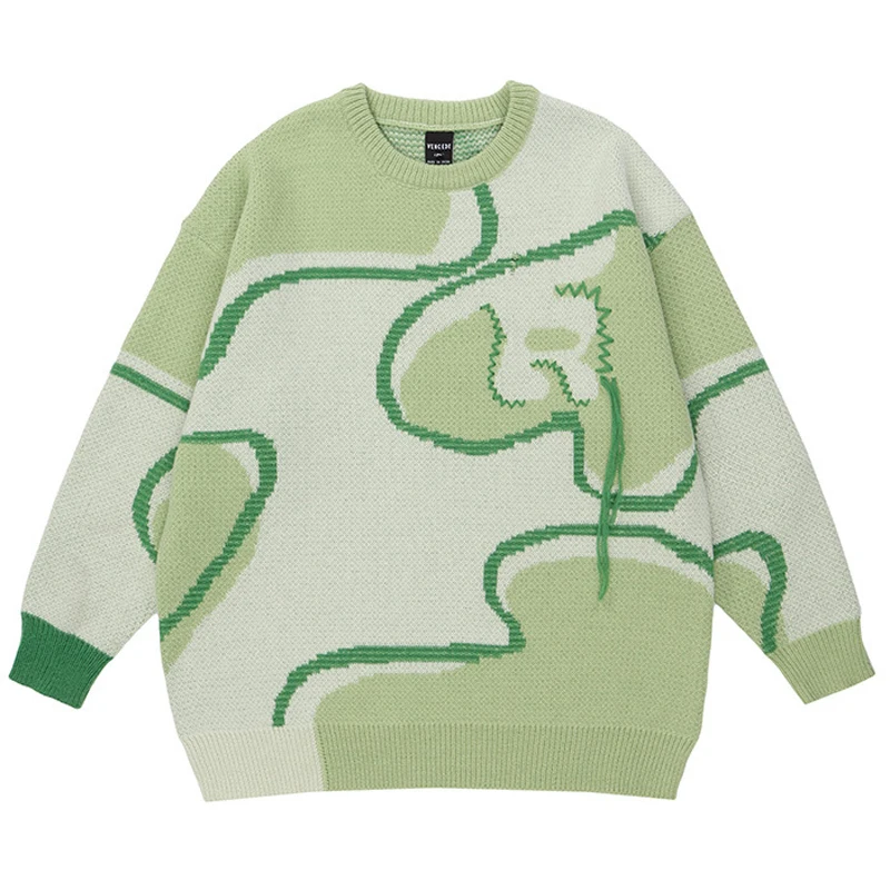 

Harajuku Fashion Crew Neck Sweater Men's Sweater Color Contrast Casual Loose Pullover Couple Street Hip Hop Comfort Knit Unisex